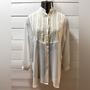 ❣️THOMO  cream Sheer Silk Blouse Size S